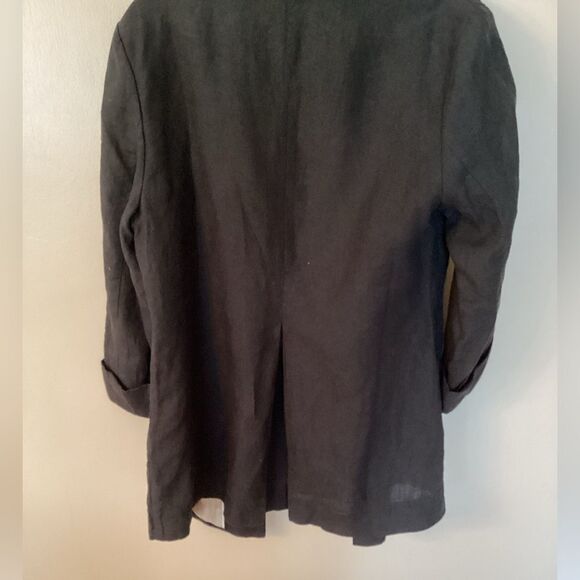 COLDWATER CREEK SIZE 10 BLACK 100% LINEN OPEN LONGLINE BLAZER - Picture 3 of 8